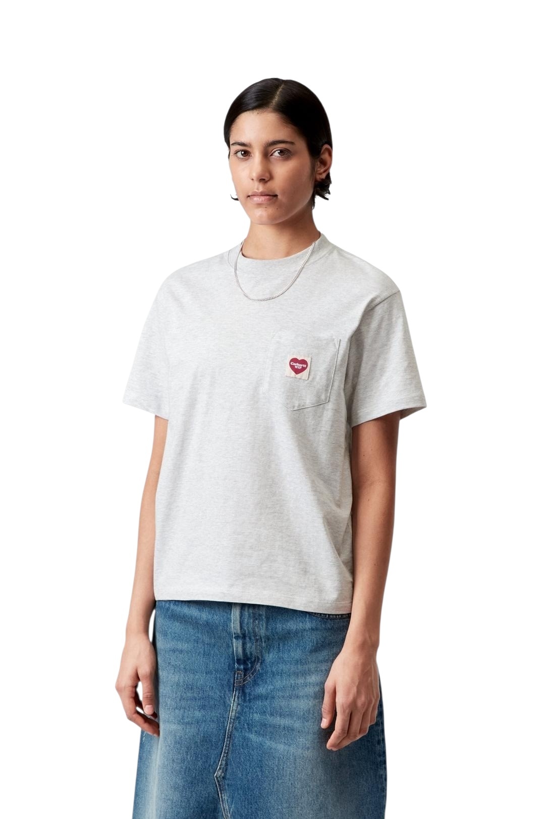 Carhartt WIP W' S/S Pocket Heart T-Shirt - Ash Heather/Red