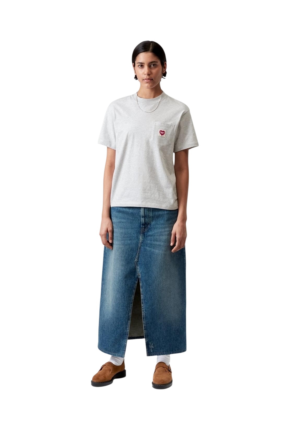 Carhartt WIP W' S/S Pocket Heart T-Shirt - Ash Heather/Red