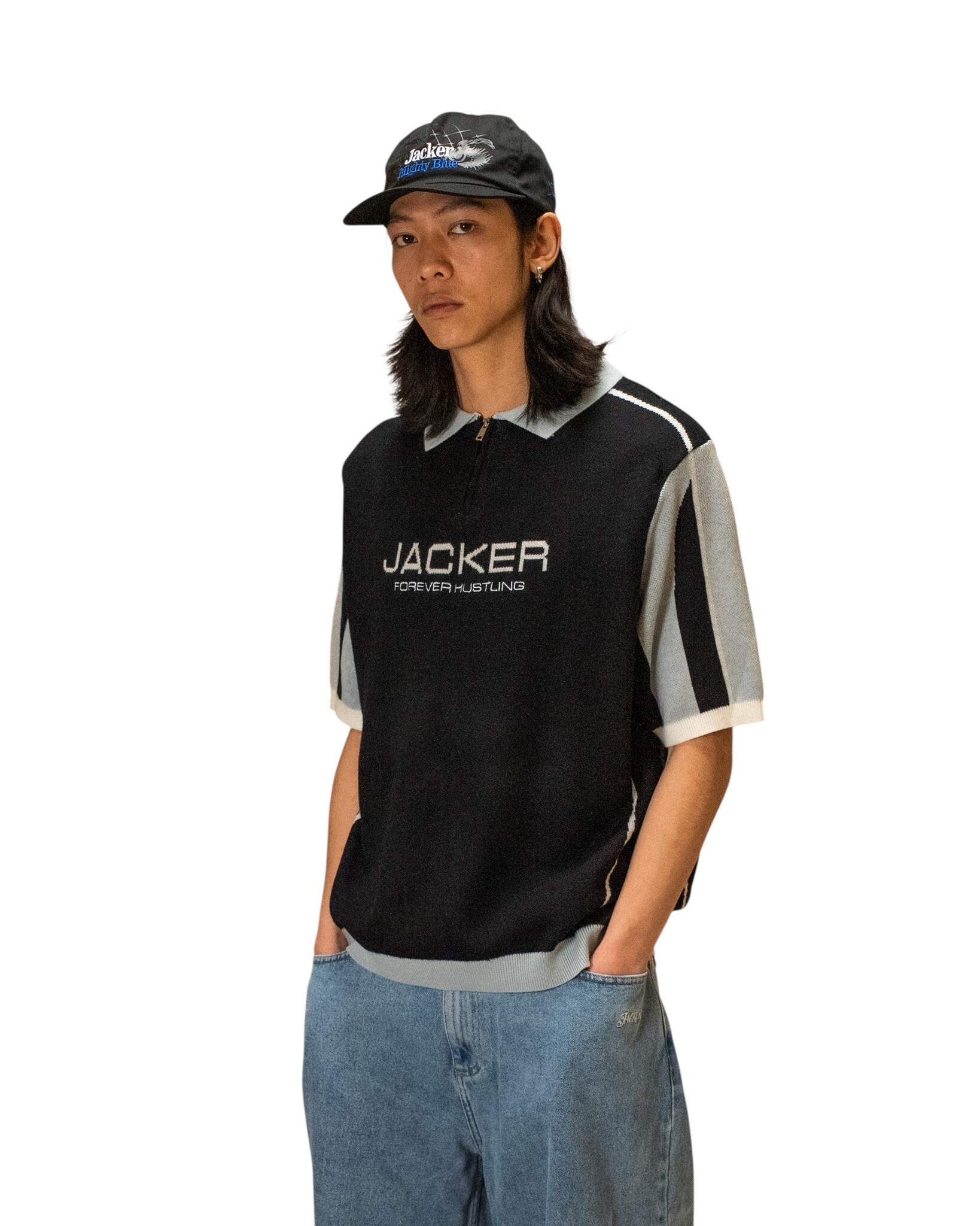 Jacker Ace Polo Knit - Black/Blue