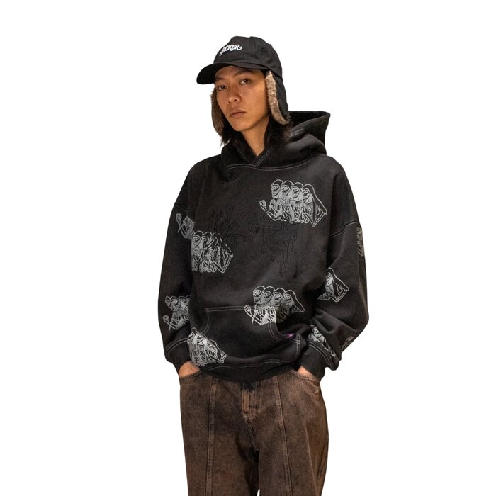 Jacker Skeleton Hoodie Garment Dyed - Black