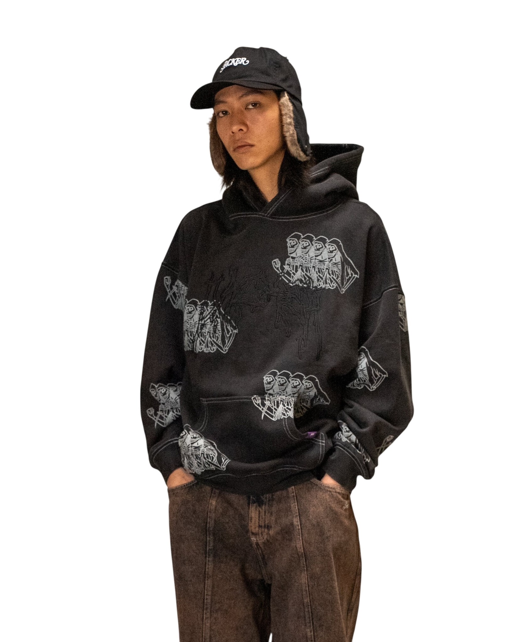 Jacker Skeleton Hoodie Garment Dyed - Black