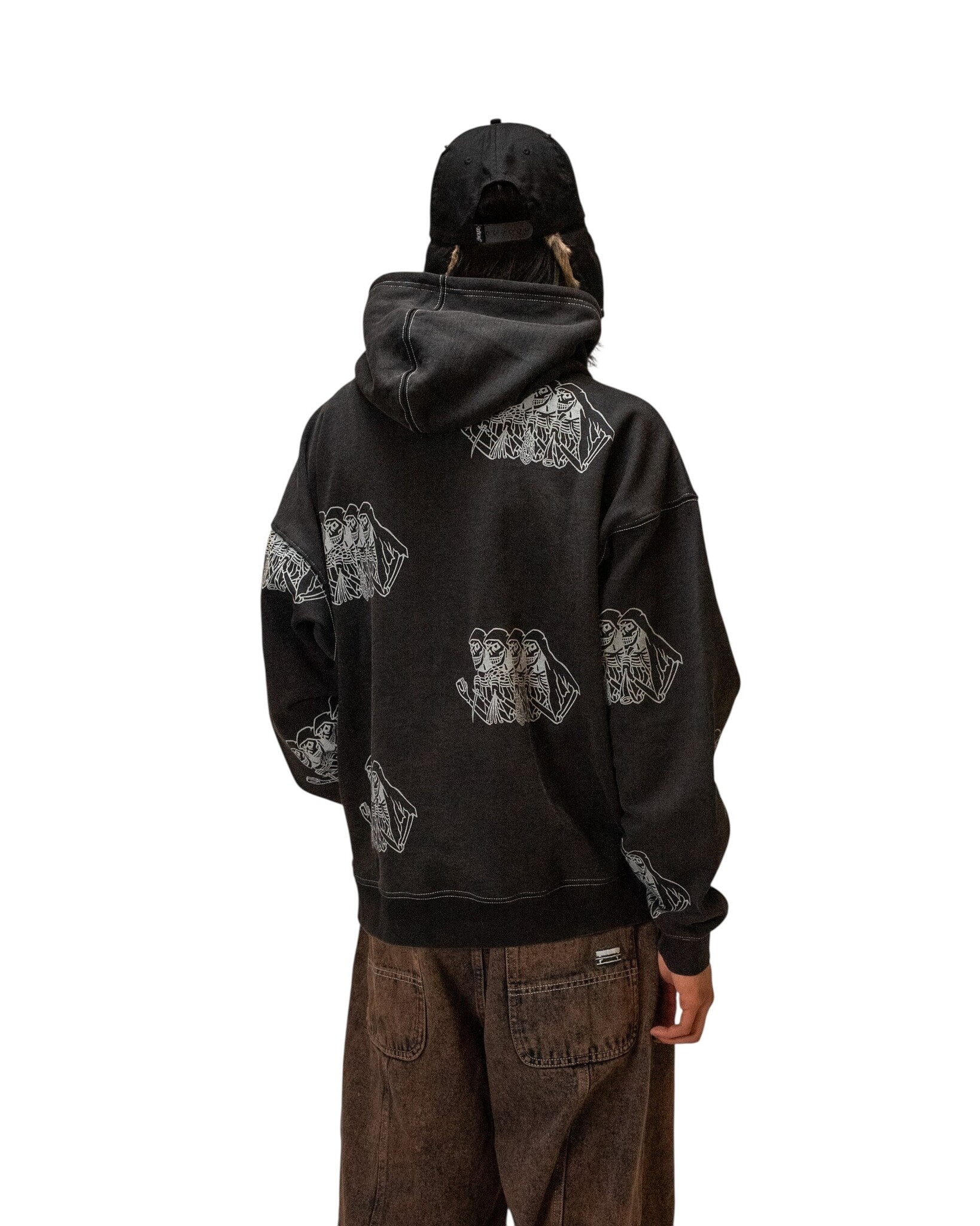 Jacker Skeleton Hoodie Garment Dyed - Black