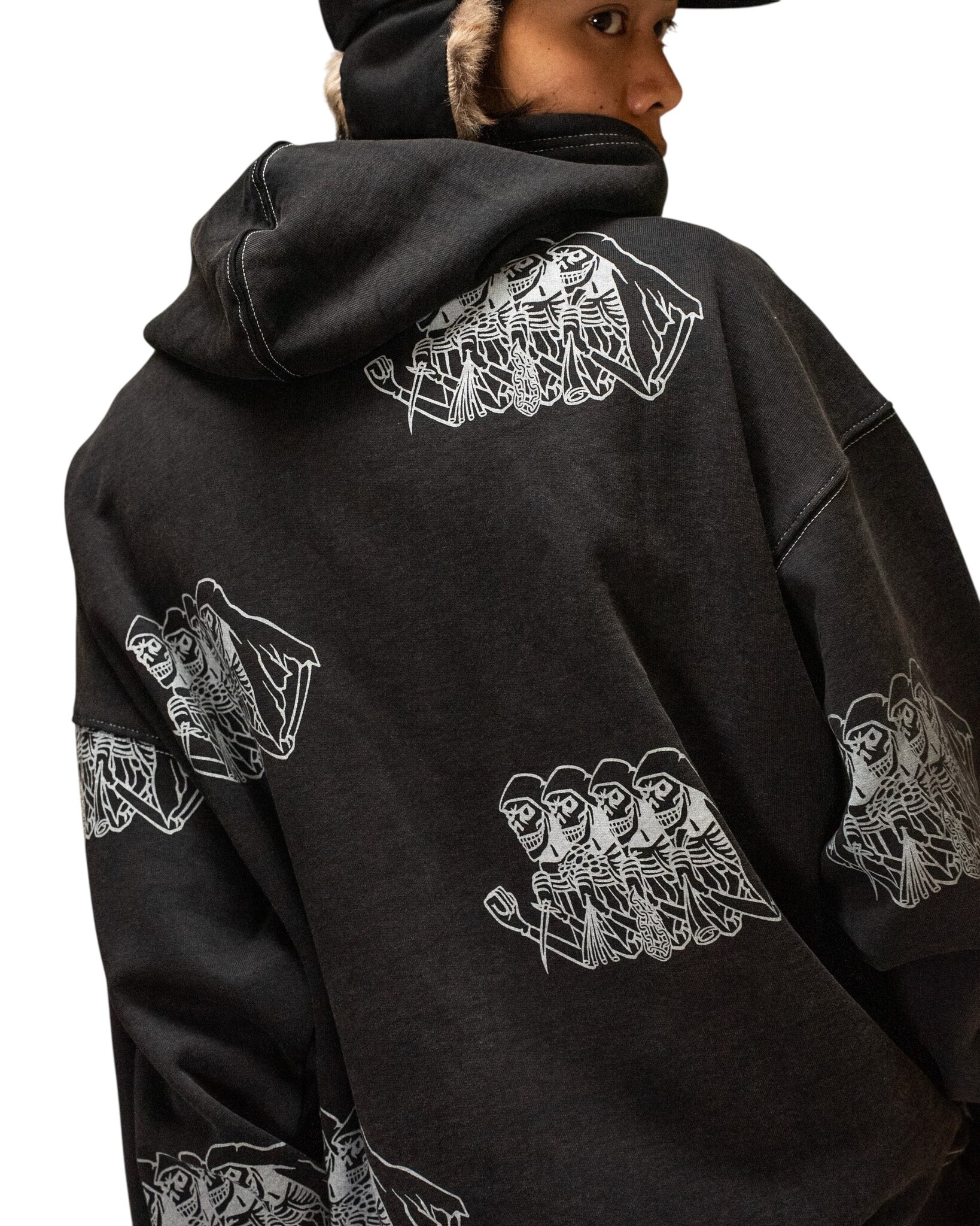 Jacker Skeleton Hoodie Garment Dyed - Black