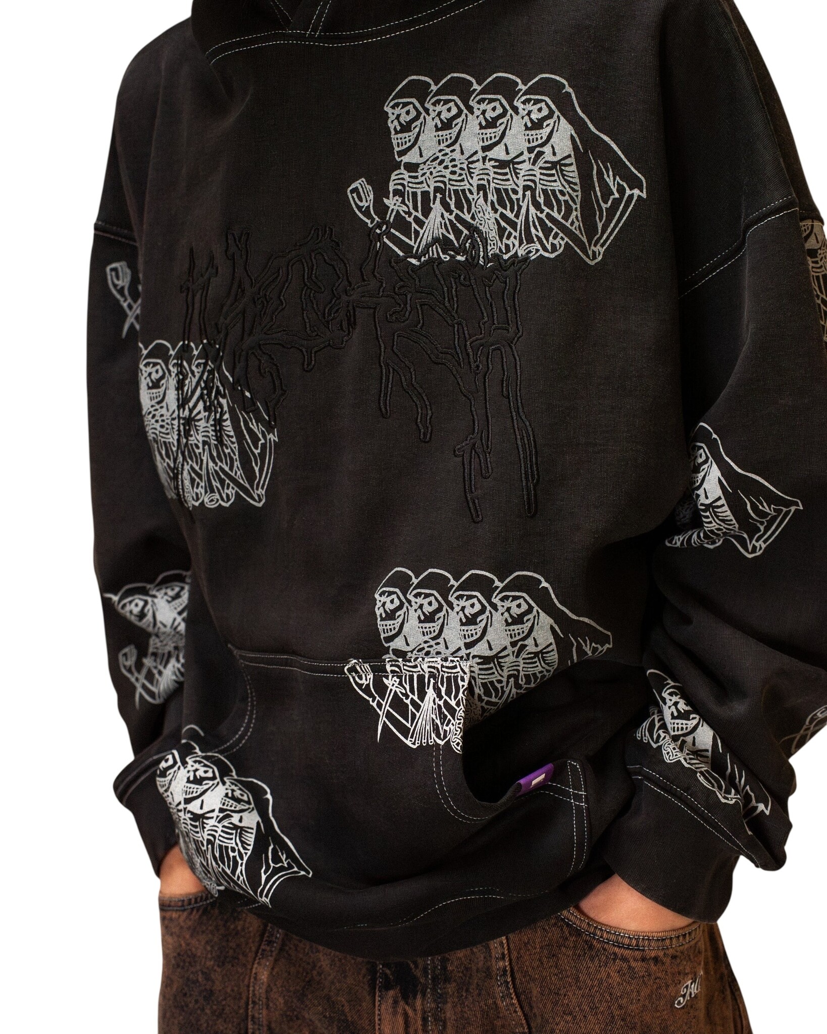 Jacker Skeleton Hoodie Garment Dyed - Black