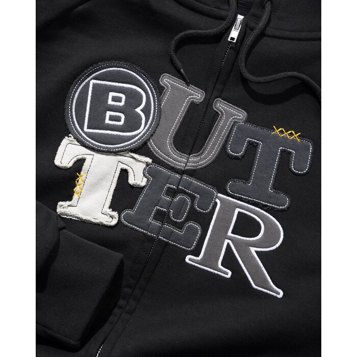 Butter Patchwork Zip-Thru Hood - Black