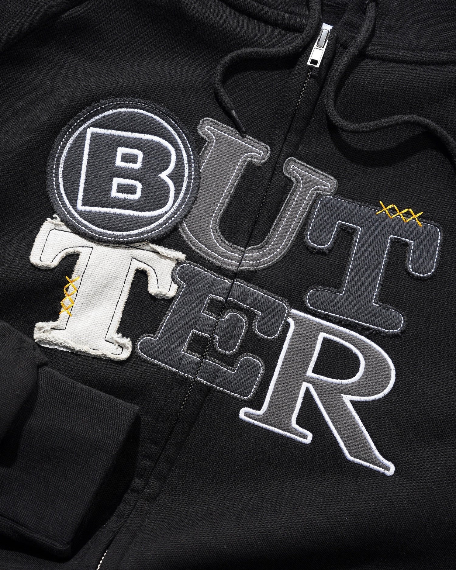 Butter Patchwork Zip-Thru Hood - Black