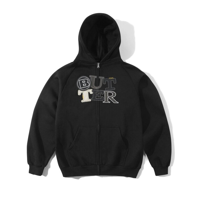 Butter Patchwork Zip-Thru Hood - Black