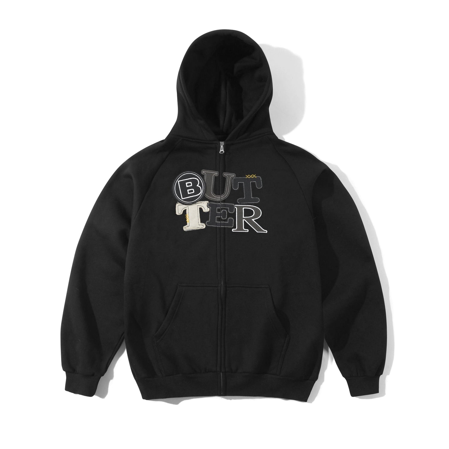 Butter Patchwork Zip-Thru Hood - Black