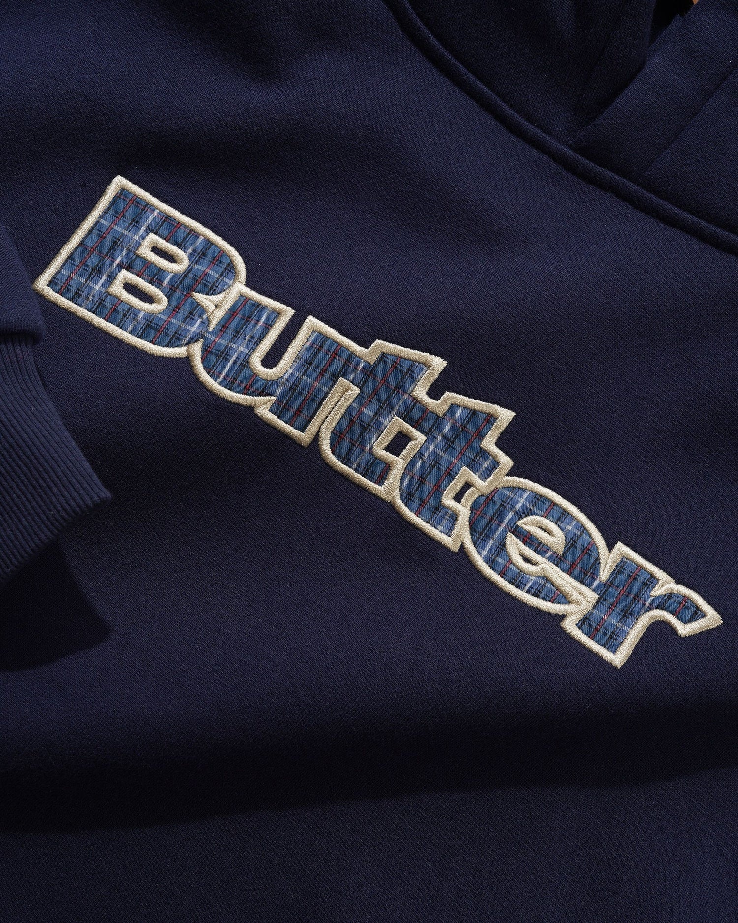 Butter Plaid Logo Applique Hoodie - Navy