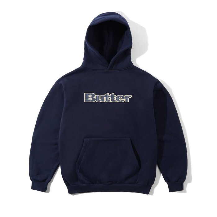Butter Plaid Logo Applique Hoodie - Navy
