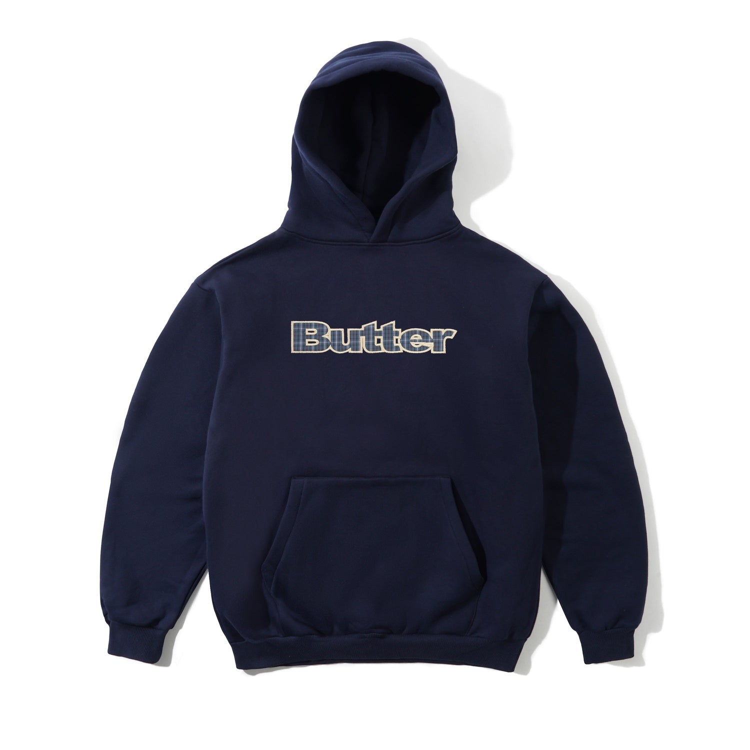 Butter Plaid Logo Applique Hoodie - Navy