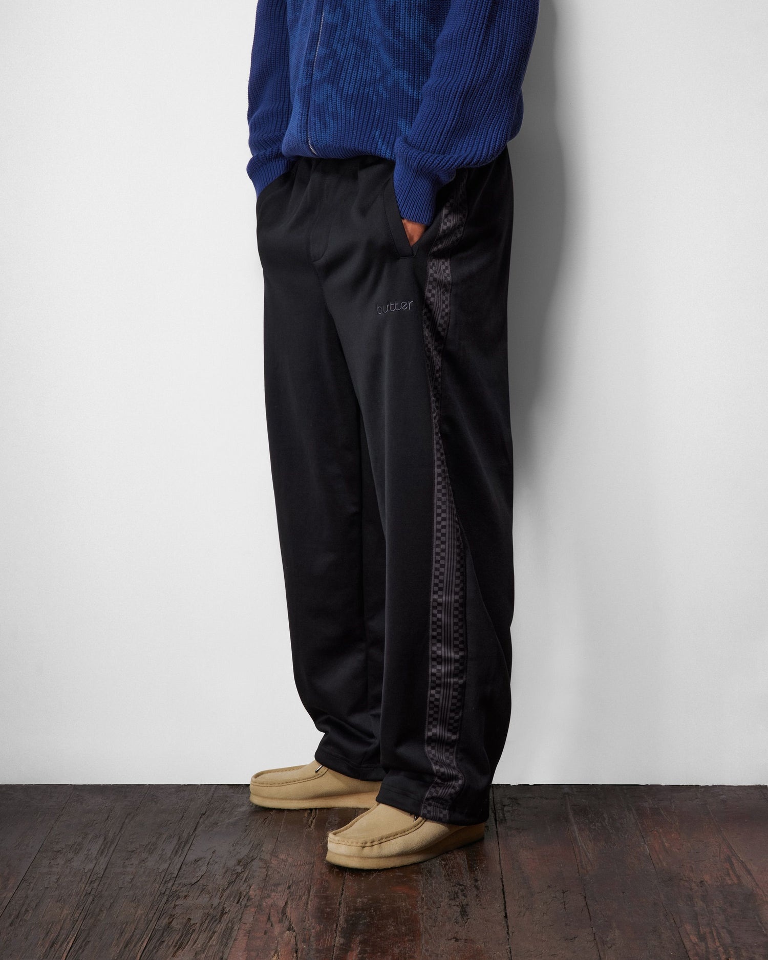 Butter Check Tape Trackpants - Black