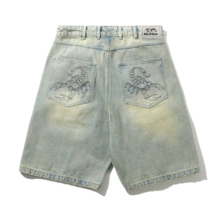 Butter Scorpion Stitch Denim Shorts - Tinted Light Blue