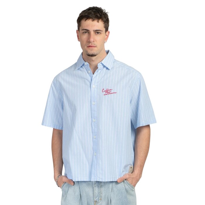 Kaotiko Coffee Culture Shirt - Blue/White Stripes