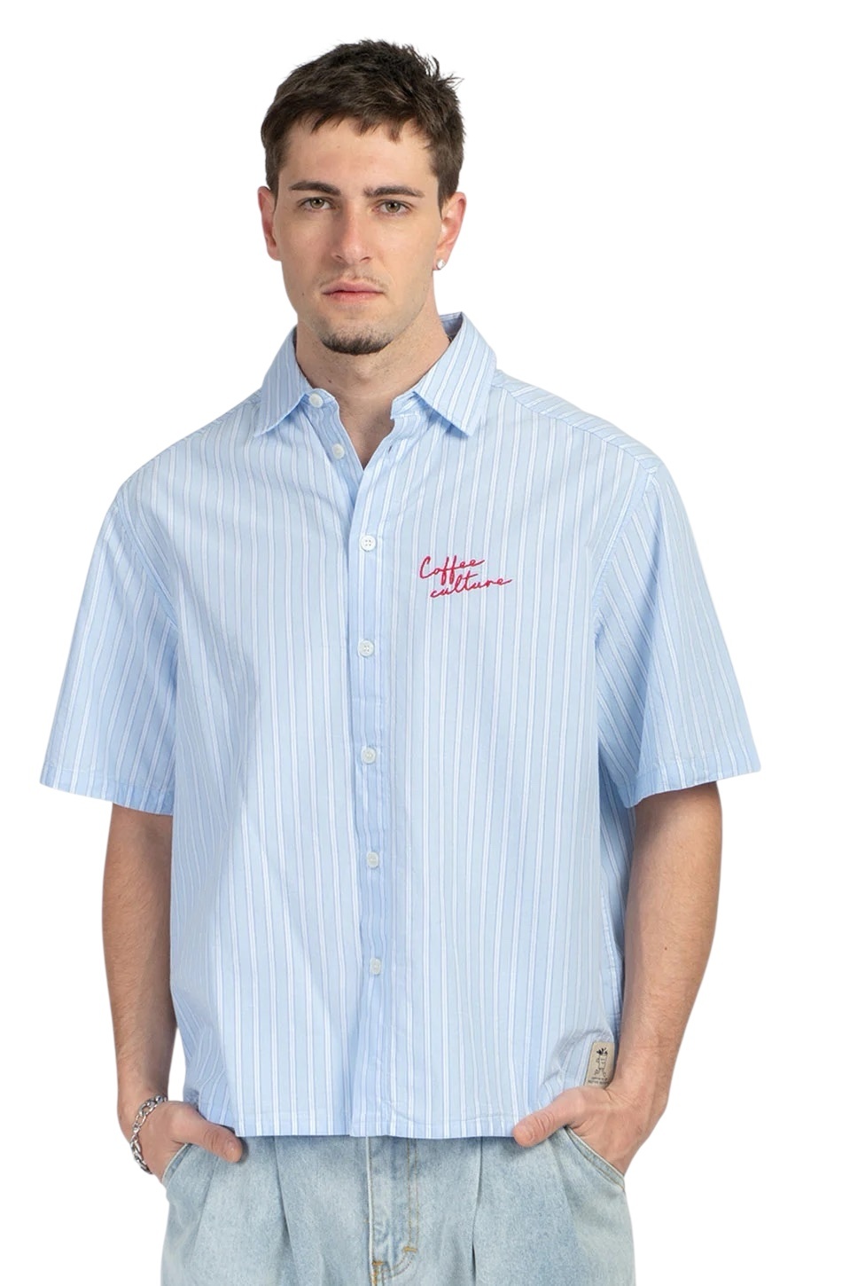 Kaotiko Coffee Culture Shirt - Blue/White Stripes