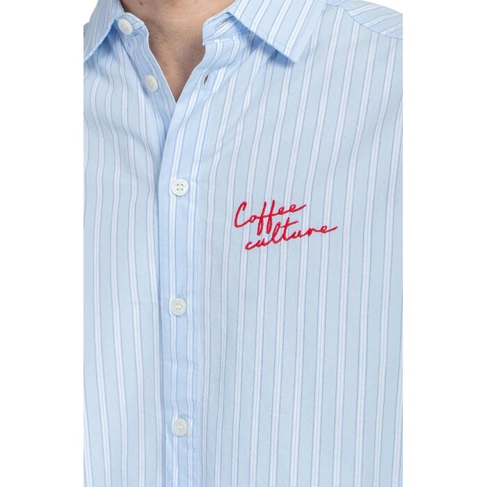 Kaotiko Coffee Culture Shirt - Blue/White Stripes