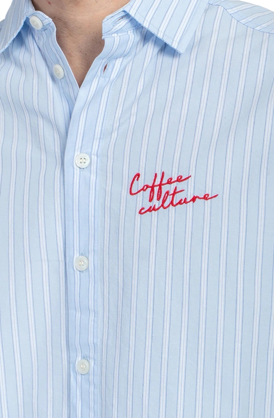 Kaotiko Coffee Culture Shirt - Blue/White Stripes