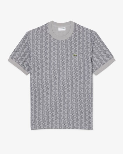Lacoste T-shirt Jacquard Monogramme - Gris Clair/Gris Foncé