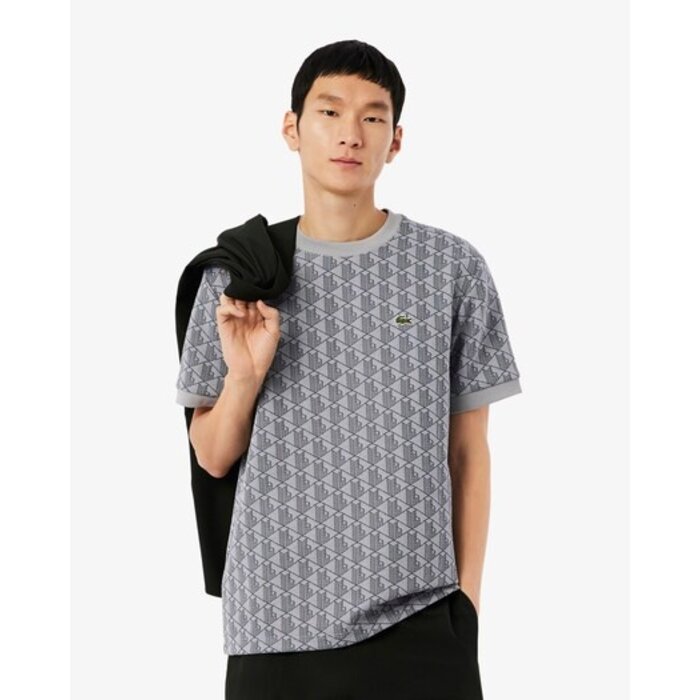 Lacoste T-shirt Jacquard Monogramme - Gris Clair/Gris Foncé