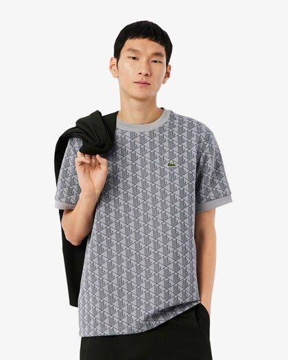 Lacoste T-shirt Jacquard Monogramme - Gris Clair/Gris Foncé