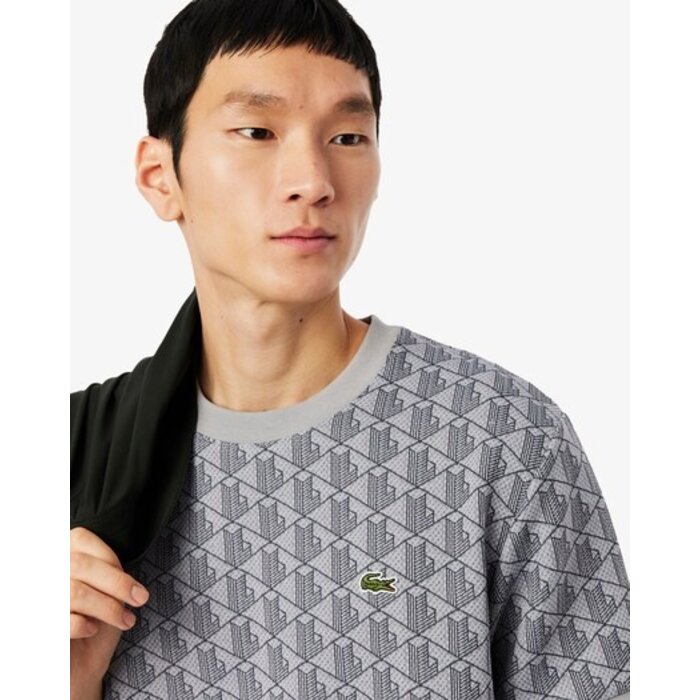 Lacoste T-shirt Jacquard Monogramme - Gris Clair/Gris Foncé