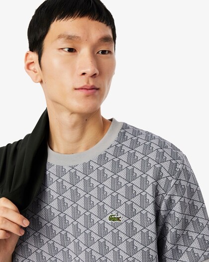 Lacoste T-shirt Jacquard Monogramme - Gris Clair/Gris Foncé