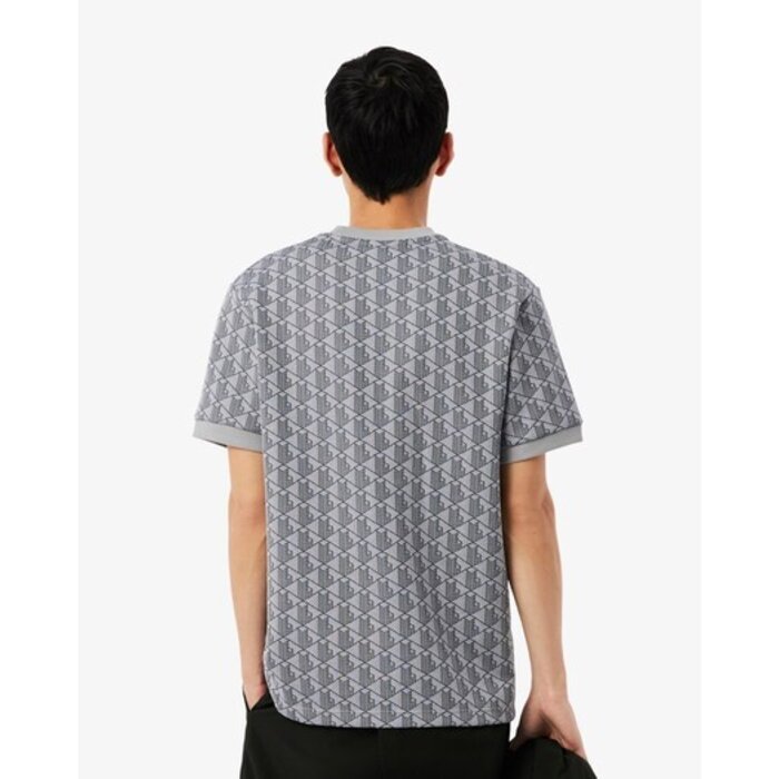 Lacoste T-shirt Jacquard Monogramme - Gris Clair/Gris Foncé