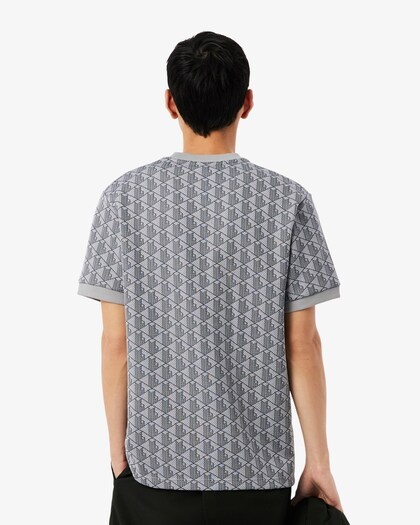 Lacoste T-shirt Jacquard Monogramme - Gris Clair/Gris Foncé