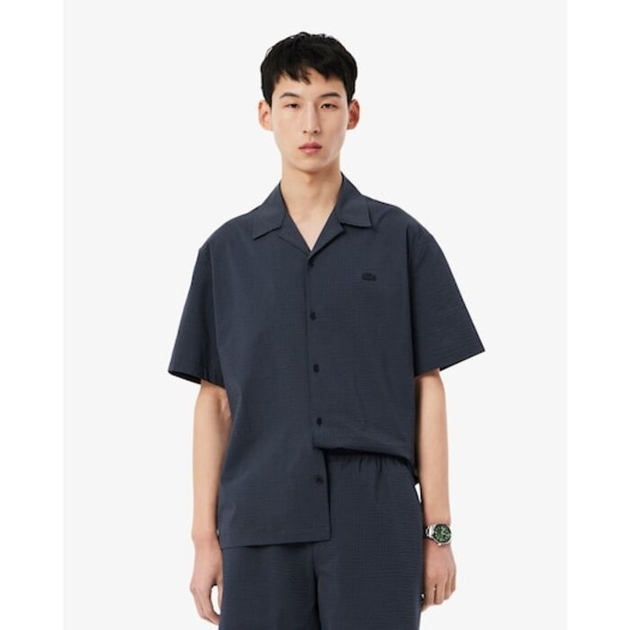 Lacoste Chemise Relaxed Fit Seersucker - Noir/Gris Foncé