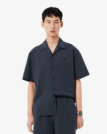 Lacoste Chemise Relaxed Fit Seersucker - Noir/Gris Foncé