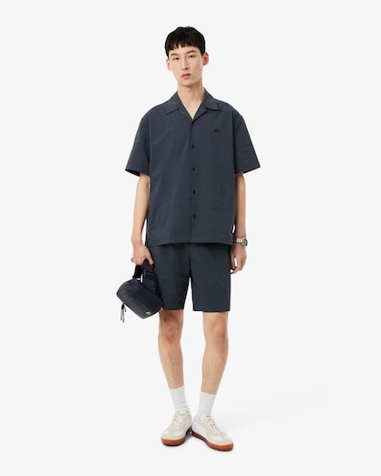 Lacoste Chemise Relaxed Fit Seersucker - Noir/Gris Foncé