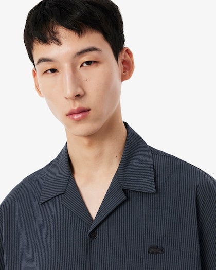 Lacoste Chemise Relaxed Fit Seersucker - Noir/Gris Foncé