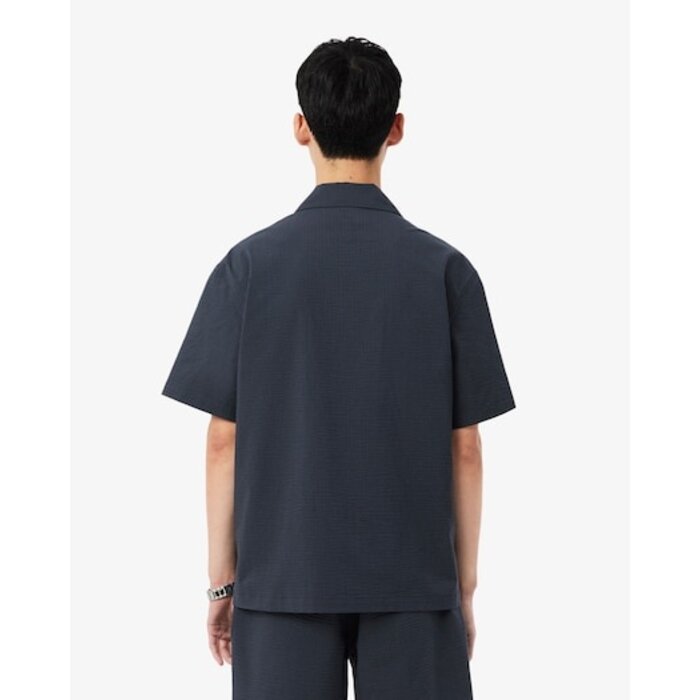 Lacoste Chemise Relaxed Fit Seersucker - Noir/Gris Foncé