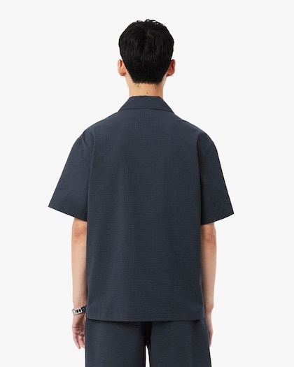 Lacoste Chemise Relaxed Fit Seersucker - Noir/Gris Foncé