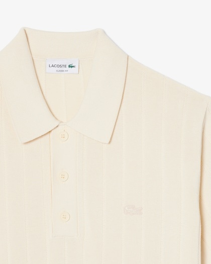 Lacoste Polo Maille Côtelée Fluide - Blanc