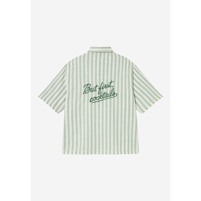 Kaotiko Shirt Stripes But First Cocktails - White/Green