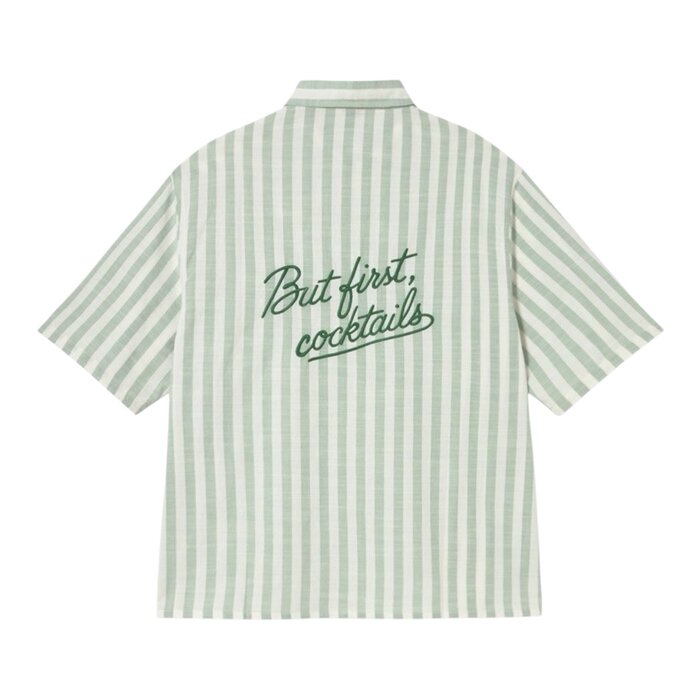 Kaotiko Shirt Stripes But First Cocktails - White/Green