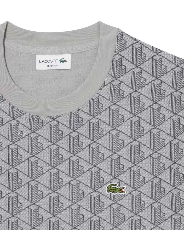 Lacoste T-shirt Jacquard Monogramme - Gris Clair/Gris Foncé