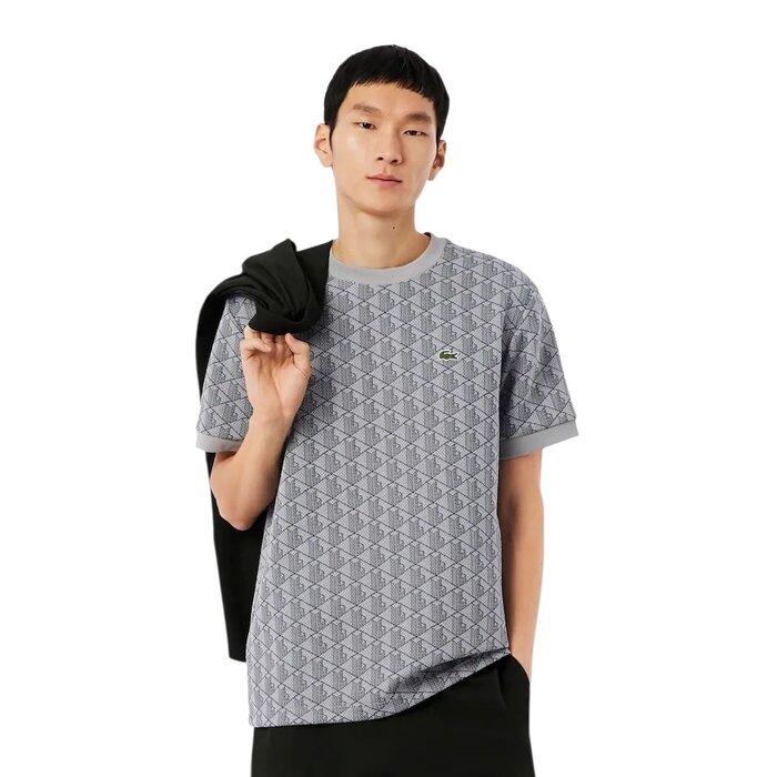 Lacoste T-shirt Jacquard Monogramme - Gris Clair/Gris Foncé