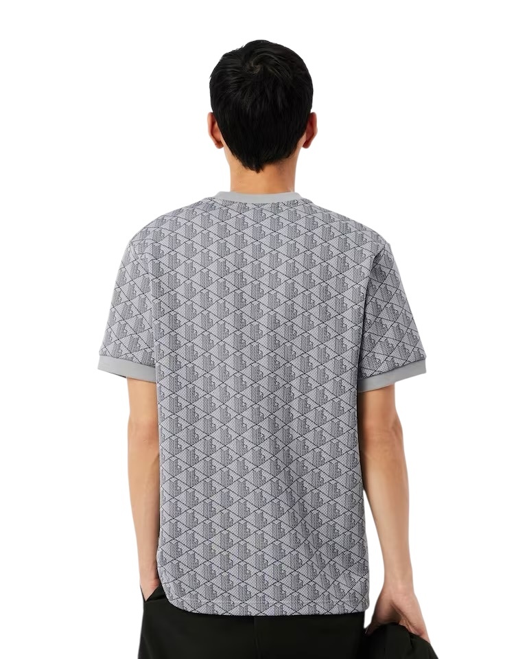 Lacoste T-shirt Jacquard Monogramme - Gris Clair/Gris Foncé