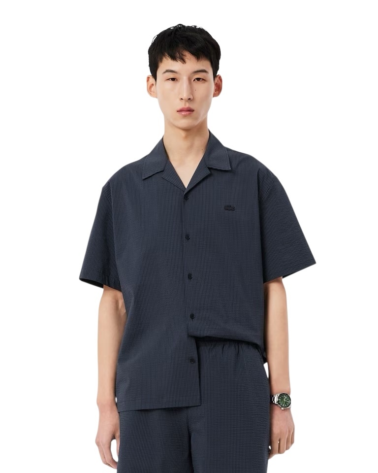 Lacoste Chemise Relaxed Fit Seersucker - Noir/Gris Foncé