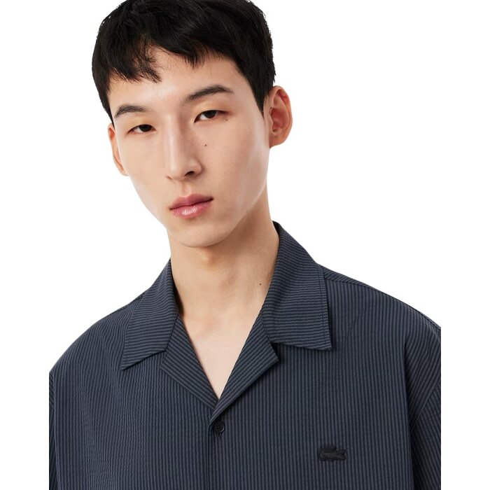 Lacoste Chemise Relaxed Fit Seersucker - Noir/Gris Foncé
