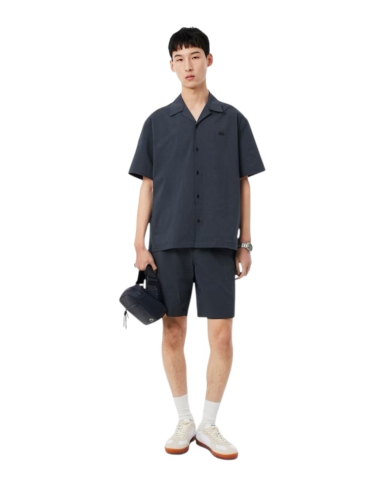 Lacoste Chemise Relaxed Fit Seersucker - Noir/Gris Foncé