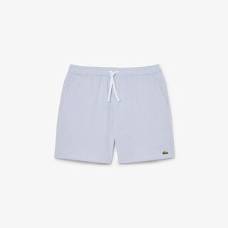 Lacoste Short de bain mi-long rayé texturé - Blanc/Bleu Clair