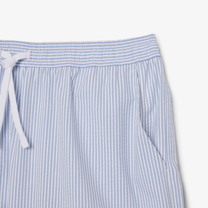 Lacoste Short de bain mi-long rayé texturé - Blanc/Bleu Clair