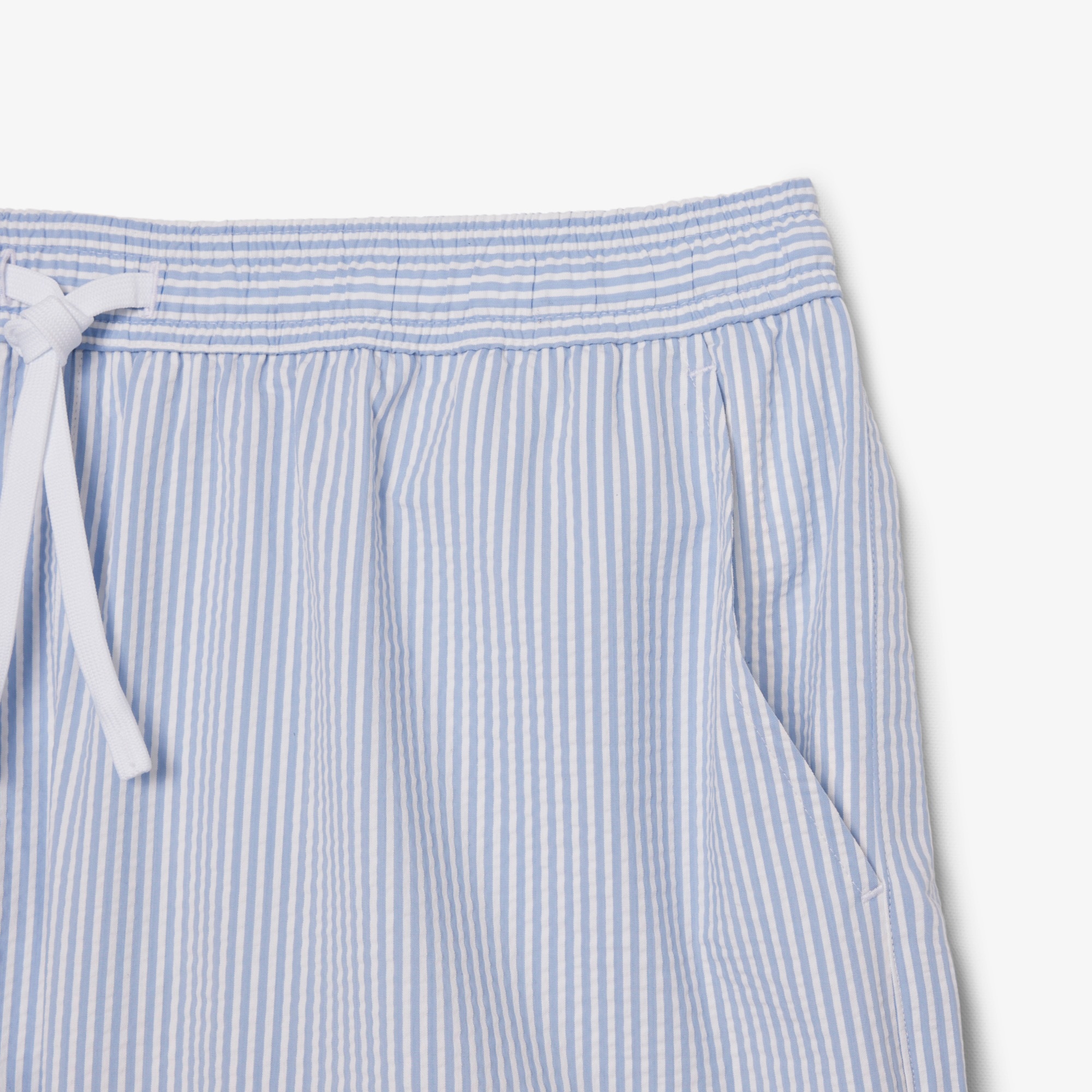 Lacoste Short de bain mi-long rayé texturé - Blanc/Bleu Clair