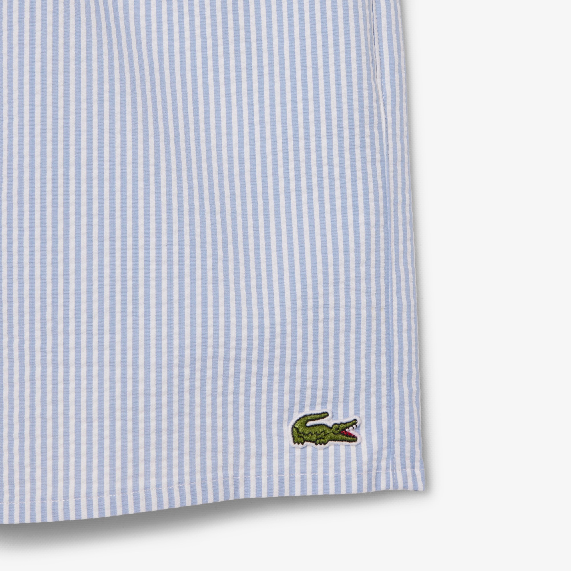 Lacoste Short de bain mi-long rayé texturé - Blanc/Bleu Clair