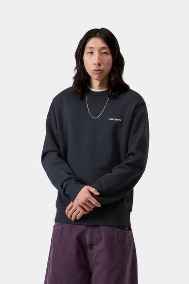 Carhartt WIP Script Embroidery Sweat - Deep Night/White