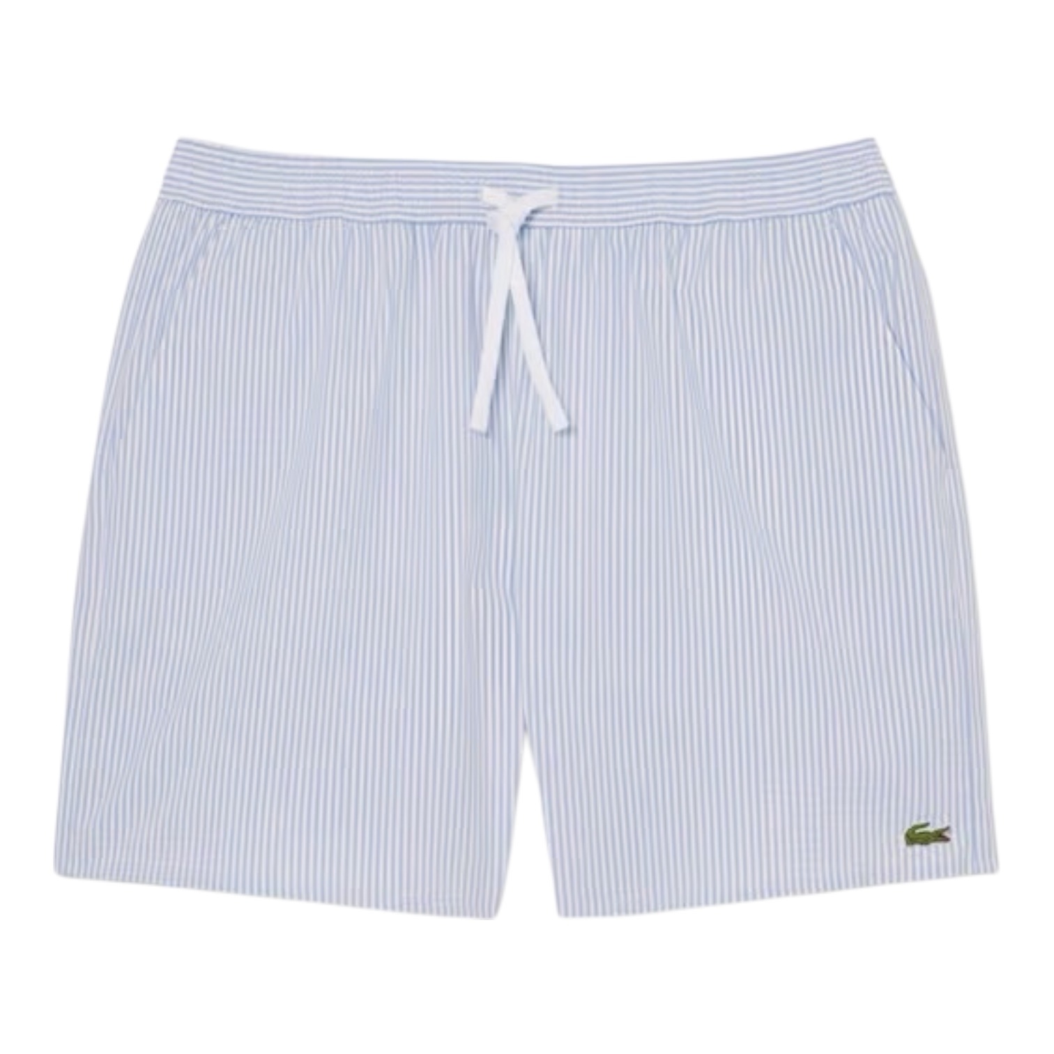 Lacoste Short de bain mi-long rayé texturé - Blanc/Bleu Clair