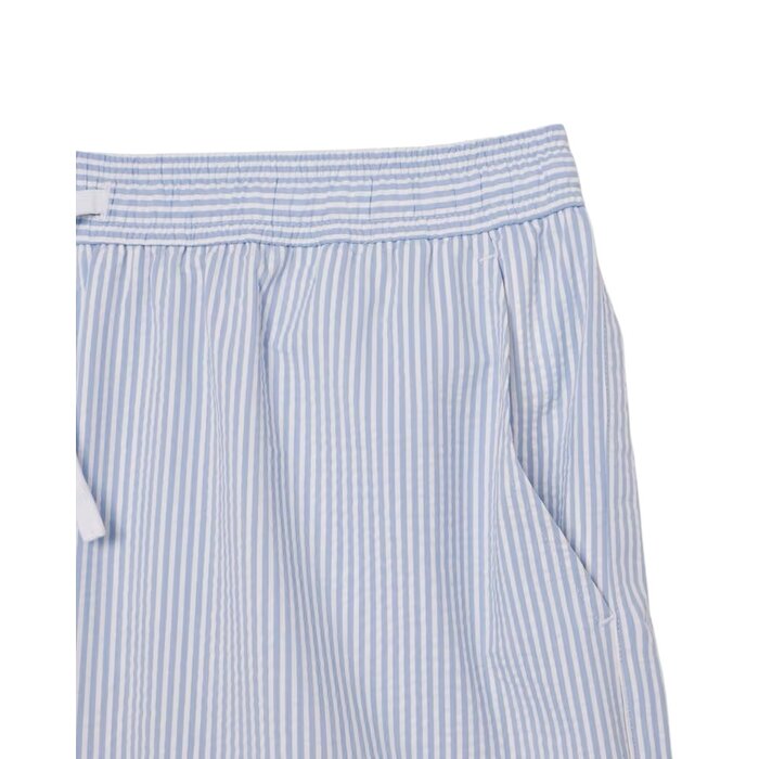 Lacoste Short de bain mi-long rayé texturé - Blanc/Bleu Clair